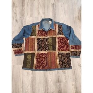 Units Vintage 90's Patchwork Denim Jacket Boho Floral Panel Cottagecore Size 1XL